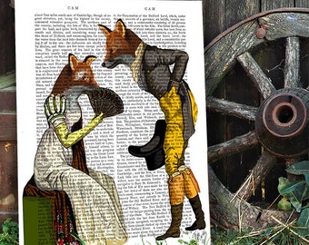 Foxes Courting - Fox print Romantic gift Valentines gift for her gift for wife gift for mom Jane Austen gift couple gift anniversary lovers
