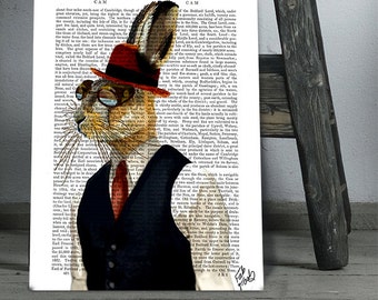 Hare print - Hare In Waistcoat & Hat - Steampunk animal hare art print rabbit print unusual wall art unique wall art nerdy artwork geek gift