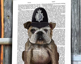 English Bulldog Art London Policeman  London Print London Poster English Bulldog Print Police Officer gift for London Decor Bulldog wall art