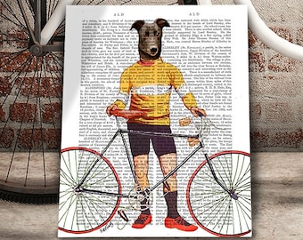 Greyhound Cyclist Art Print tour de france cycling gift cycling poster cycling art cyclists gift idea greyhound gift greyhound wall art