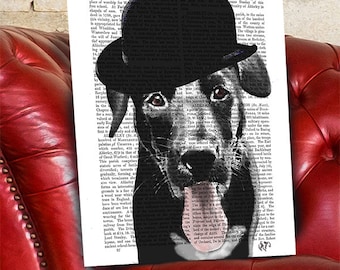 Black Labrador Bowler Hat - black lab print Labrador art labrador gifts Home décor cute gift for friend Wedding gift idea dog painting