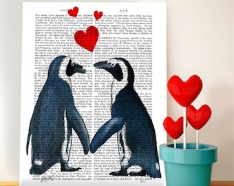 Penguins in love - Penguin art print penguin gift for valentine gift for lovers romantic gift for girlfriend Valentines gift for her wife