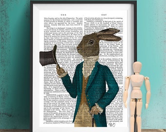 Regency Rabbit Print – Turquoise Coat, Antiquarian Book Art