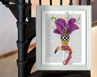 Flamingo Print - Mardi Gras Pink Flamingo Art, Portrait - Pink Flamingo Décor pink room decor pink wall art funny animal funny bird print