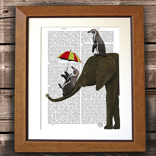 Elefant und Pinguine Antiquarian Buch Druck - Skurrile Kinderzimmer Kunst