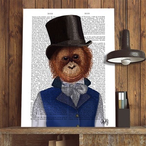 Orang Utan in Top Mütze, Affe Illustration Affe Kunstdruck Malerei Wand kunst Wand Dekor Digitaldruck Affe Bild Affe Druck