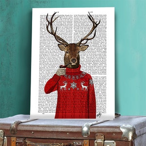 Deer in Ski Sweater - deer art print deer print Cabin décor Stag print deer wall art ski art ski lodge Cabin print cabin art man cave art