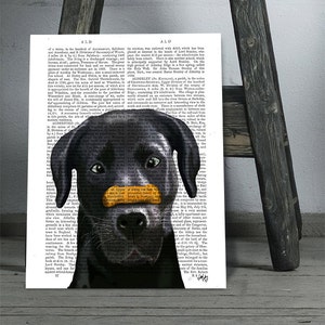 Black Labrador Print Bone on Nose black lab art black lab print labrador gifts Black Lab Decor funny labrador funny dog print cute labrador