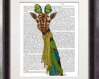 Giraffe print decor - Giraffe and scarves - Nursery wall giraffe Giraffe print art Safari nursery decor Giraffe baby nursery Giraffe print