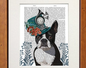 Boston Terrier art Milliners Dog Print Boston Terrier Print colorful wall art Dog wall decor Nursery Art for Kids Room dog art nursery dog