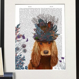 Cocker Spaniel Print - Milliners Dog Print - Cocker Spaniel art Whimsical dog art gift for dog lovers Living room decor family room wall art