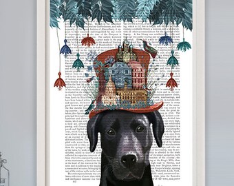 Black Labrador Retriever Print – Milliner Dog Art on Antiquarian Book Page
