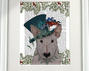 Bull Terrier Print - Milliners Dog Print - Bull Terrier art Whimsical dog art gift for dog lovers Living room décor family room wall art