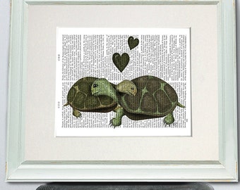 Turtles Green Hearts -  turtle hug turtle love turtle print turtle wall art turtle gift tortoise print tortoise gift present for girlfriend