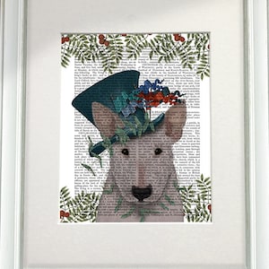 Bull Terrier Print - Milliners Dog Print - Bull Terrier art Whimsical dog art gift for dog lovers Living room décor family room wall art