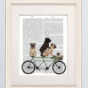 Family gift - Pugs on tandem -  Gift for family Family wall art  Family gift ideas Unique family gift Family room wall Tandem bike Cycling