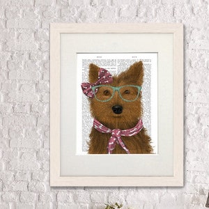 Yorkie lover gift - Yorkshire terrier with glasses and scarf - Yorkie dog decor Terrier print Dog gifts for girls dog mom cute painting dog