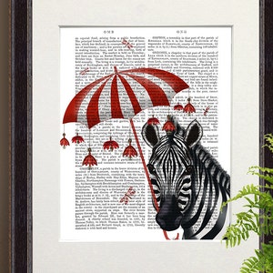 Zebra Print Umbrella Sideways Zebra art zebra wall art zebra painting Cute animal art for kids rooms circus art print circus wall décor image 1