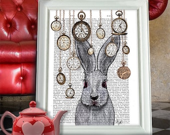 White Rabbit Antiquarian Book Print – Alice in Wonderland Nursery Art