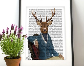 Distinguished Deer Portrait  Deer Art Print Woodland Nursery décor man cave décor country home décor Country house gift for brother Dad Gift