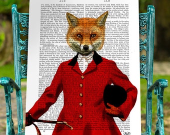 Fox Print - Fox Hunter 2, Ritratto - Fox Illustration Fox art print fox hunting print gift for hunter gift hunting gift fox hunt fox nursery