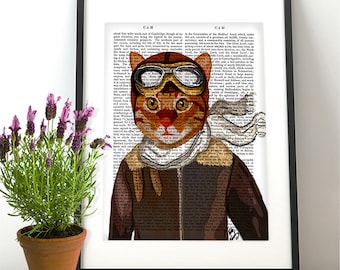 Flying Cat poster, Ginger cat decor cat illustration cat picture cat gift for cat lover Dictionary Print wall art wall decor, cat print