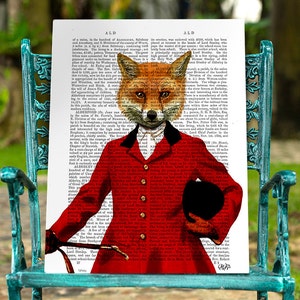 Fox Print - Fox Hunter 2, Portrait - Fox Illustration Fox art print fox hunting print gift for hunter gift hunting gift fox hunt fox nursery