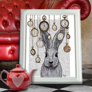 White Rabbit rabbit in alice from wonderland rabbit in alice in wonderland - Rabbit Time - White Rabbit Gift book print Nursery art