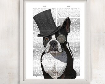 Boston Terrier Art Print Formal Sombrero divertido decoración del hogar Lindo arte animal para niños habitaciones guardería perro estampado perro pared arte decoración del hogar habitación para niños