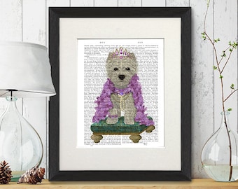 Westie dog - West highland terrier with tiara - Gift for bridesmaid Female bedroom art Canvas wall art Gift for sister Living room decor