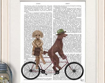 Poodle print - Poodle on tandem - Poodle art Poodle wall art Poodle owner gift Pet lover gift Prints of dog Tandem bike Tandem bicycle
