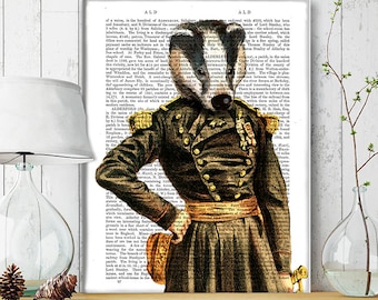 General Badger Art Print - badger print badger painting badger picture military gift military art military decor woodland art woodland theme