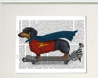 Wiener dog print - on Skateboard art - teen room decor teen room ideas teen room art gift for wiener dog lover hipster décor hipster kid