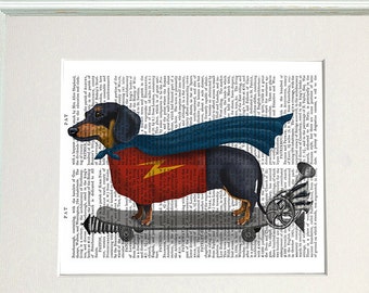 Dachshund Print - on Skateboard art - doxie print Dachshund illustration Dog painting dog wall art dog art dog painting dog wall decor