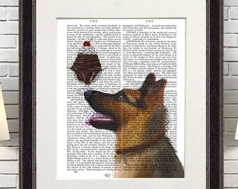 German shepherd decor - German shepherd Ice cream dog - GSD German shepherd wall art Gift for dog lover Painting of dog Mom dog gift Dog art