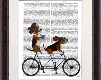 Stampa con Basset Hound su bicicletta tandem – Regalo per amanti dei cani