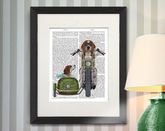 Beagle print - Beagle chooper and sidecar - Beagle wall art Beagle dog artwork Gift for dog owner Dog illustration Dog wall art print poster