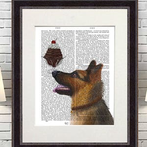Decoración de pastor alemán - Pastor alemán Helado perro - GSD Pastor alemán arte mural Regalo para amante de los perros Pintura de perro Mamá perro regalo Arte para perros