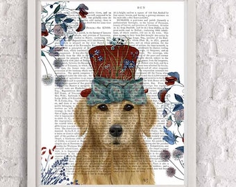 Milliners Dog Golden Retriever Art Print – Whimsical Pet Portrait