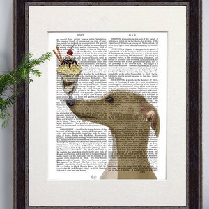 Pet lover gift -  Greyhound tan Ice cream dog - Boyfriend dog gift Dog poster print Dog lover wall decor Dog mom Dog lover gift Dog poster