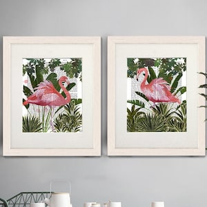 Set of 2 Pink Flamingo Prints - Flamingo Hot House Group - Collection of pictures Flamingo canvas art Bird room decor Colorful wall art