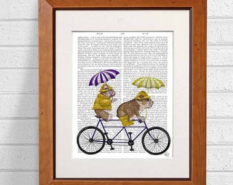 Umbrella art print - English bulldog on tandem - Umbrella wall art Umbrella print Umbrella decor Tandem bike Tandem bicycle Cycling Cyclist
