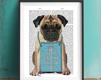 Pug Print - Hug a Pug - pug gift pug picture pug art pug poster Art Print Animal Painting pug illustration gift for pug lover pug owner dog