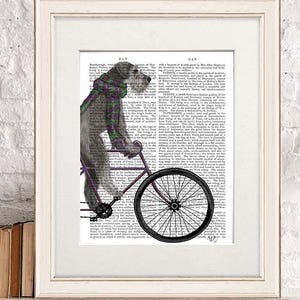 Cabin decor -  Schnauzer grey on bicycle - Cabin art Lodge decor Farmhouse decor Gift for dog lover Boyfriend dog gift Pet gift Dog wall art
