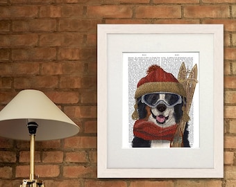 Lámina de esquí de perro de montaña bernés – Arte canino caprichoso