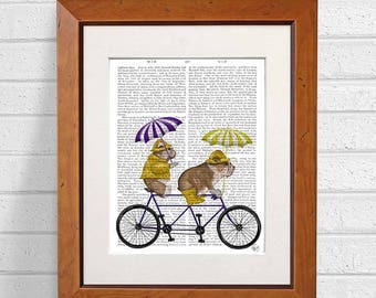 English bulldog decor -  English bulldog on tandem - English bulldog art gift Cute English bulldog Dog lover gift Pet lover Prints of dog