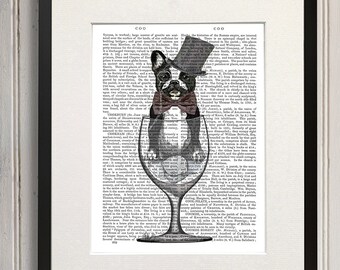 Frenchie gift - French Bulldog in Wine Glass - funny home decor funny fabfunky print wall art uk seller only uk shop dog art print