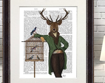 Deer poster - Deer & Bamboo Cage - deer decor Deer painting Deer picture man cave décor Deer wall art victorian gentleman Deer nursery