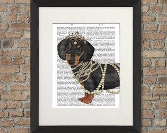 Dachshund gift ideas -  Dachshund and tiara - Doxie lover gift Dachshund art Dachshund decor Doxie dog art Dachshund lover gift Uk seller
