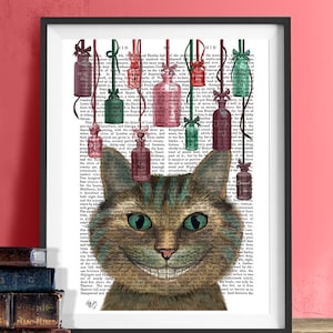 Drink Me Alice in wonderland decorations - Cheshire Cat Art & Bottles - gift for alice lover alice gift cheshire cat print cheshire cat gift